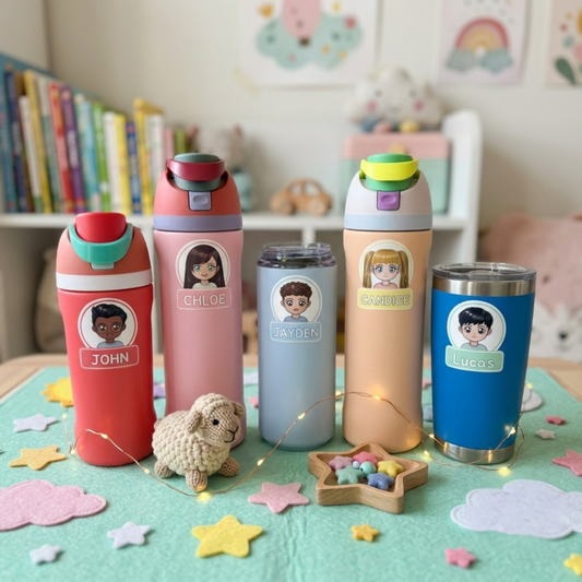 Custom Avatar Name Stickers – Waterproof Labels for Kids Water Bottles & School Gear