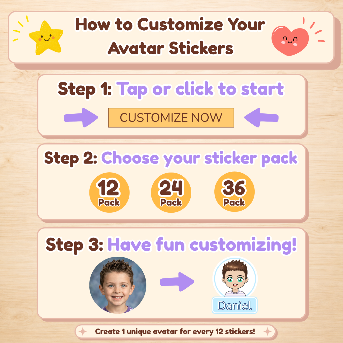 Custom Avatar Name Stickers – Waterproof Labels for Kids Water Bottles & School Gear