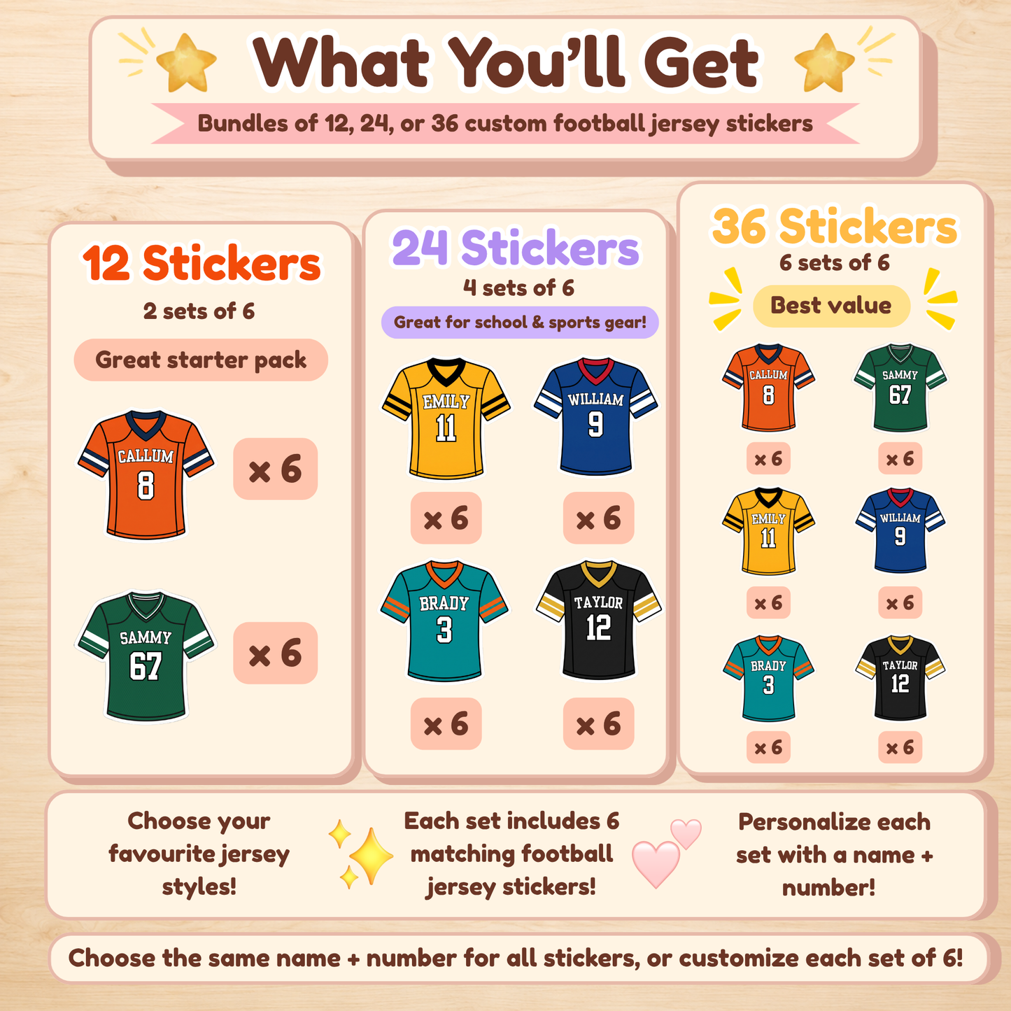 Personalized Football Jersey Stickers for Kids | Custom Name & Number Labels