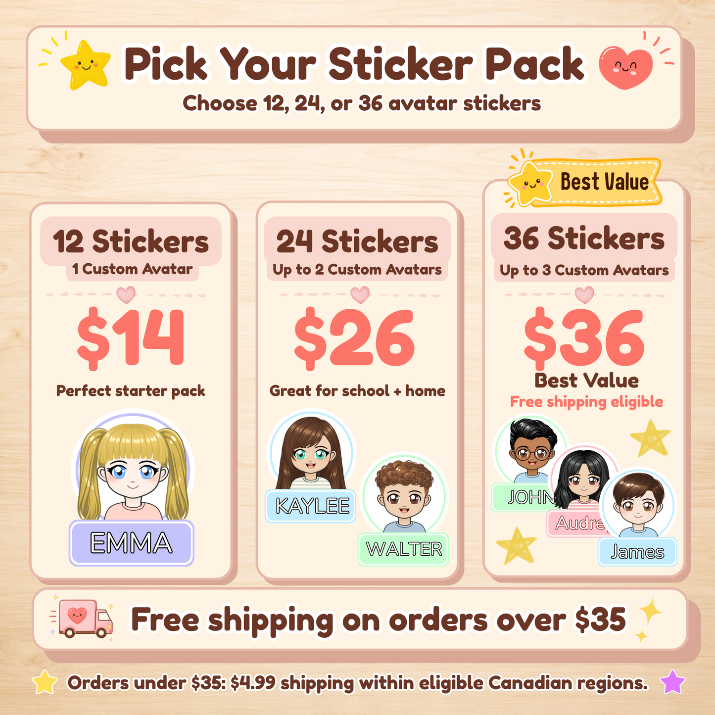 Custom Avatar Name Stickers – Waterproof Labels for Kids Water Bottles & School Gear