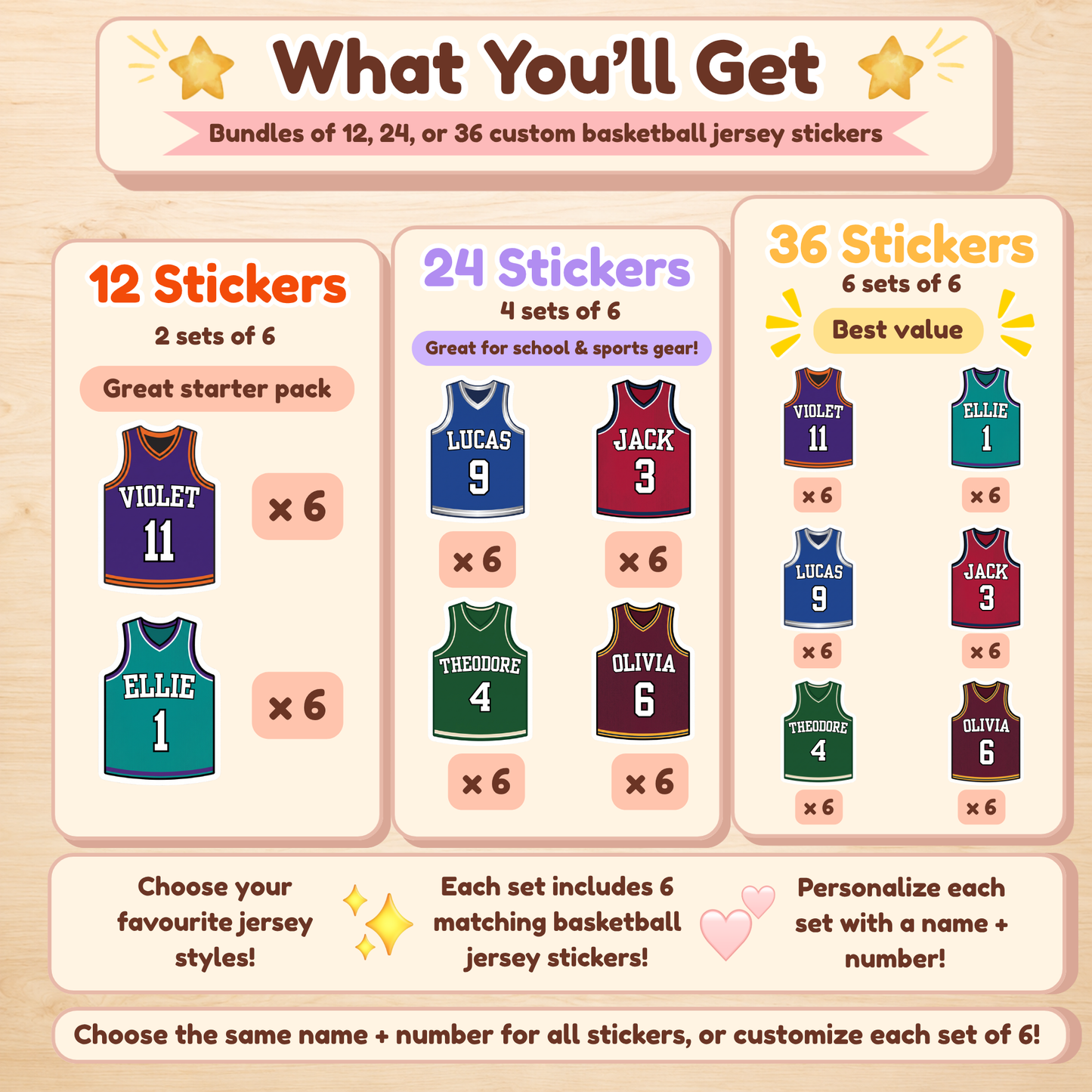 Personalized Basketball Jersey Stickers for Kids | Custom Name & Number Labels