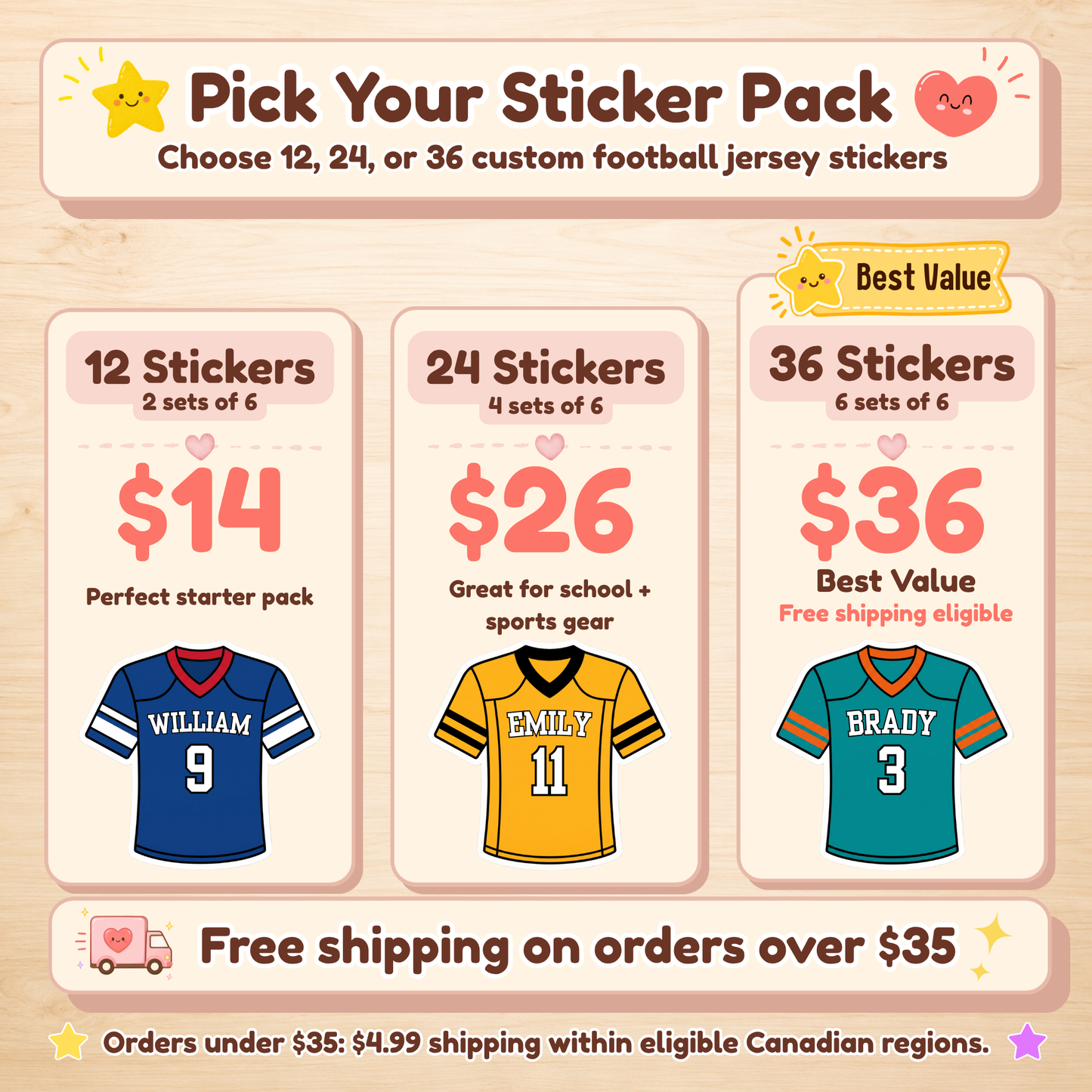 Personalized Football Jersey Stickers for Kids | Custom Name & Number Labels