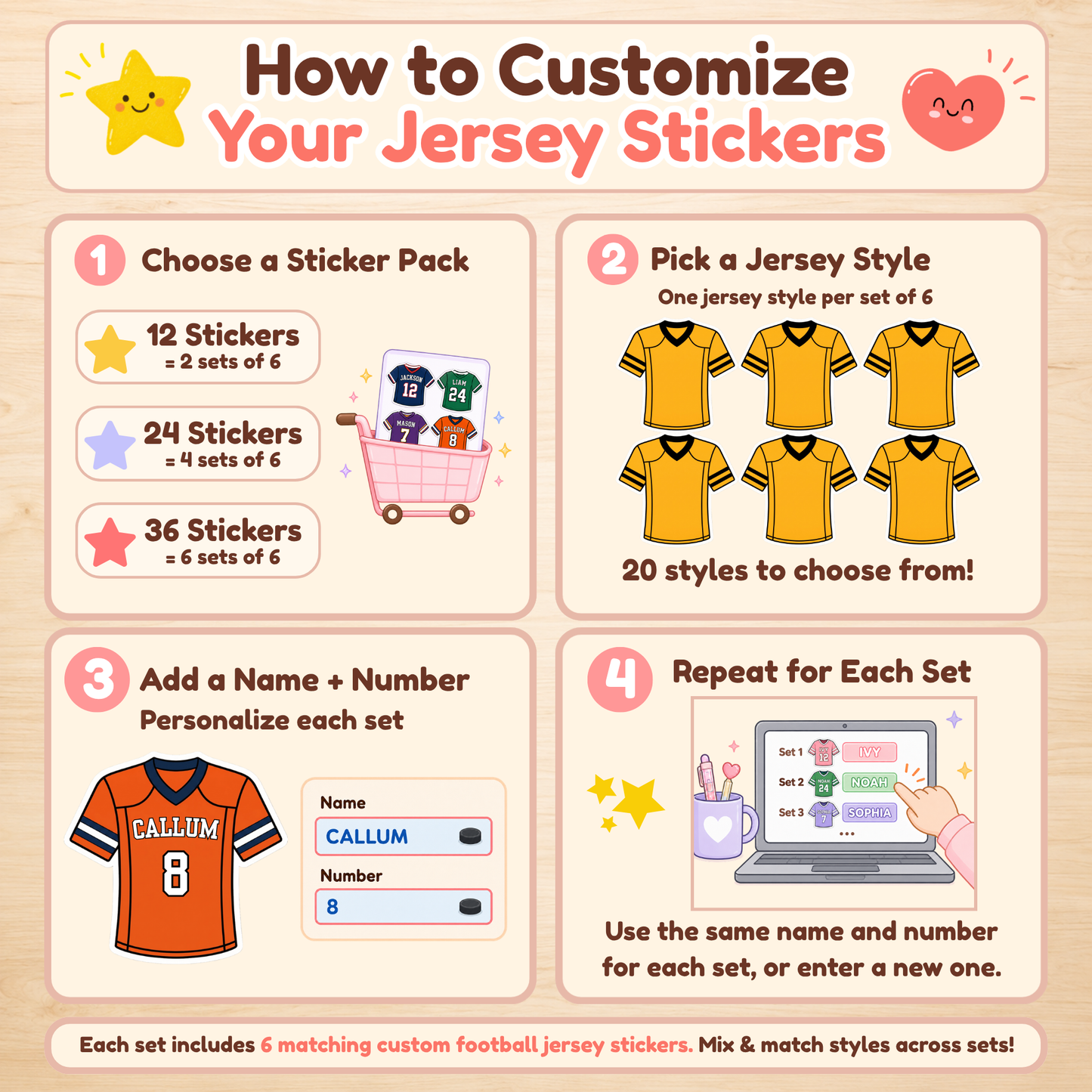 Personalized Football Jersey Stickers for Kids | Custom Name & Number Labels