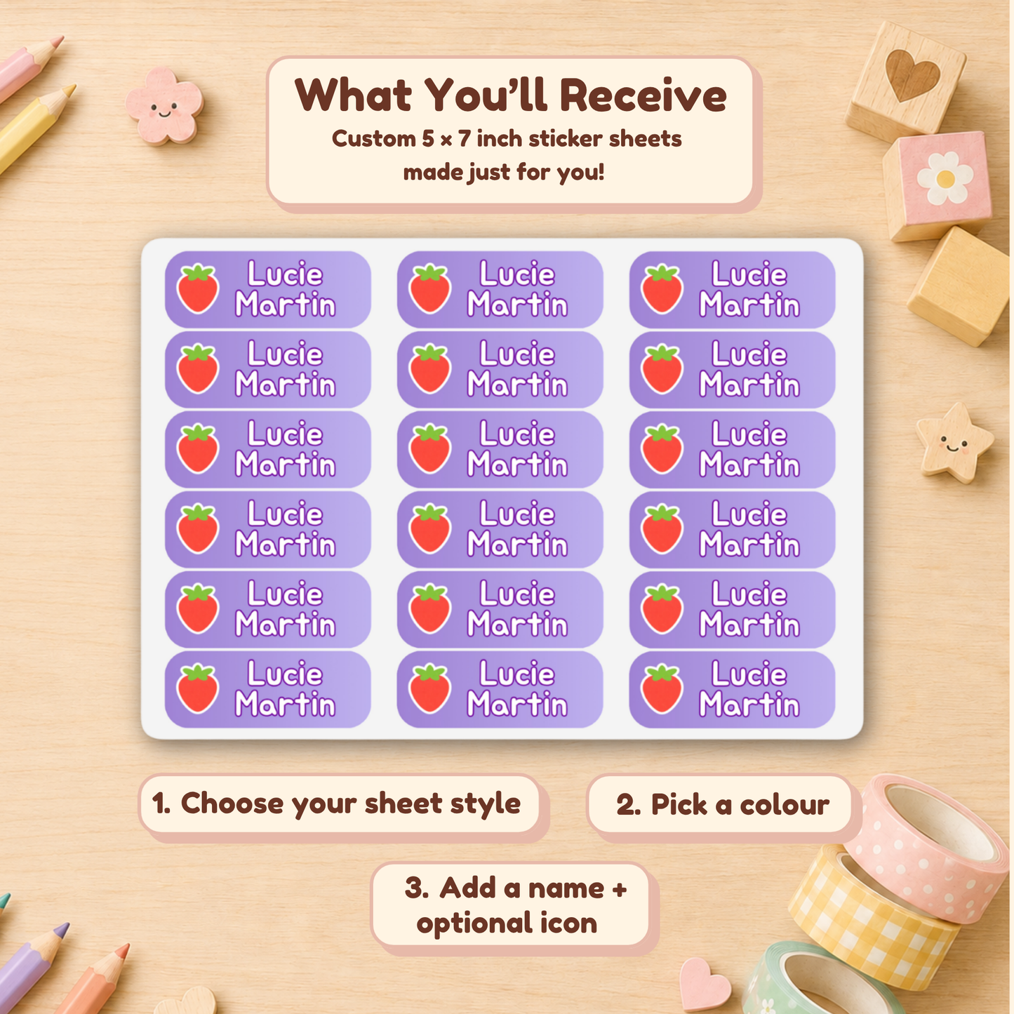 Personalized Waterproof Name Label Sticker Sheets for Kids