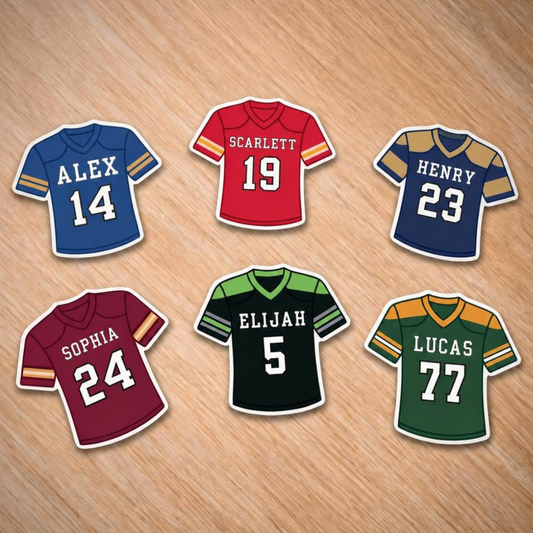 Personalized Football Jersey Stickers for Kids | Custom Name & Number Labels