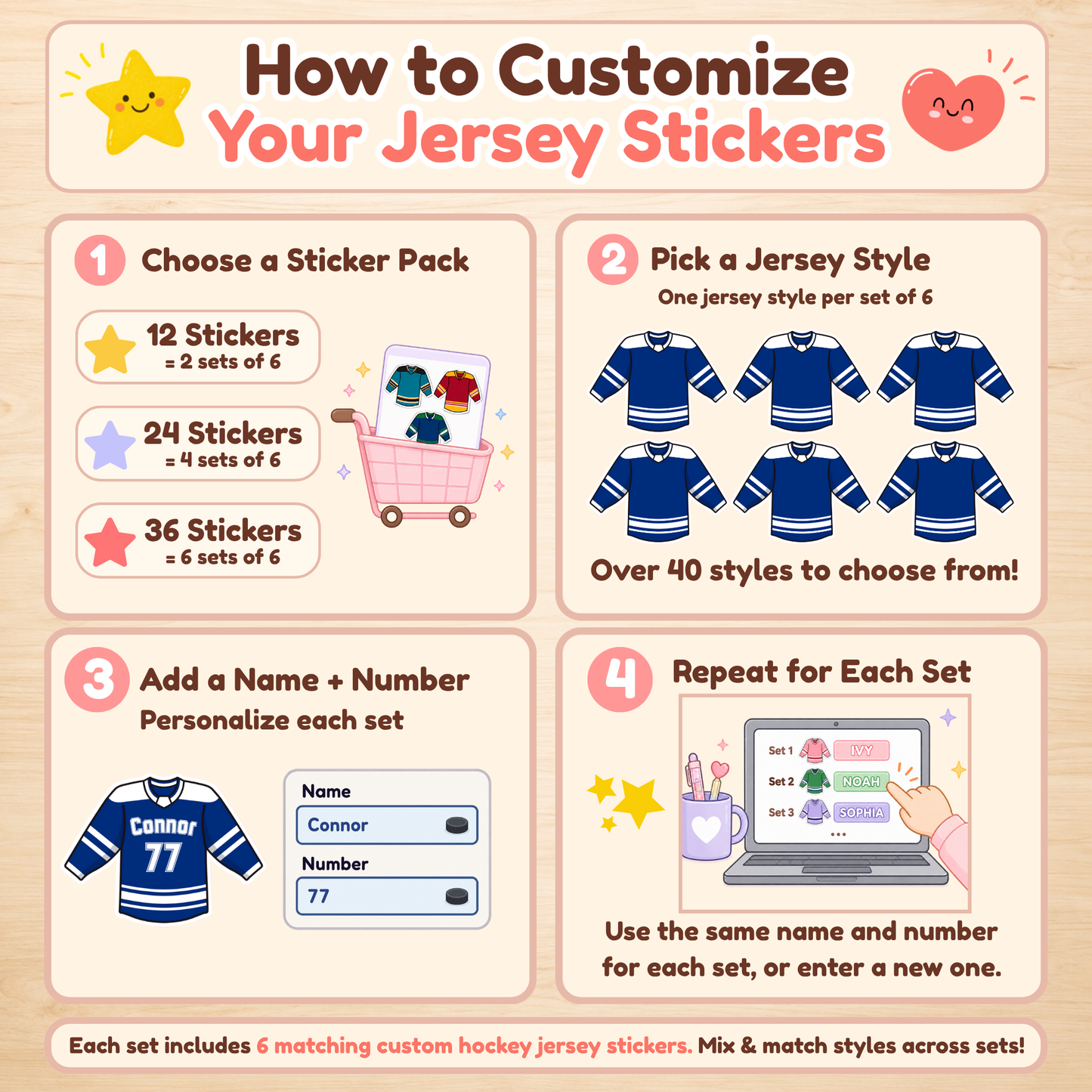 Personalized Hockey Jersey Stickers for Kids | Custom Name & Number Labels