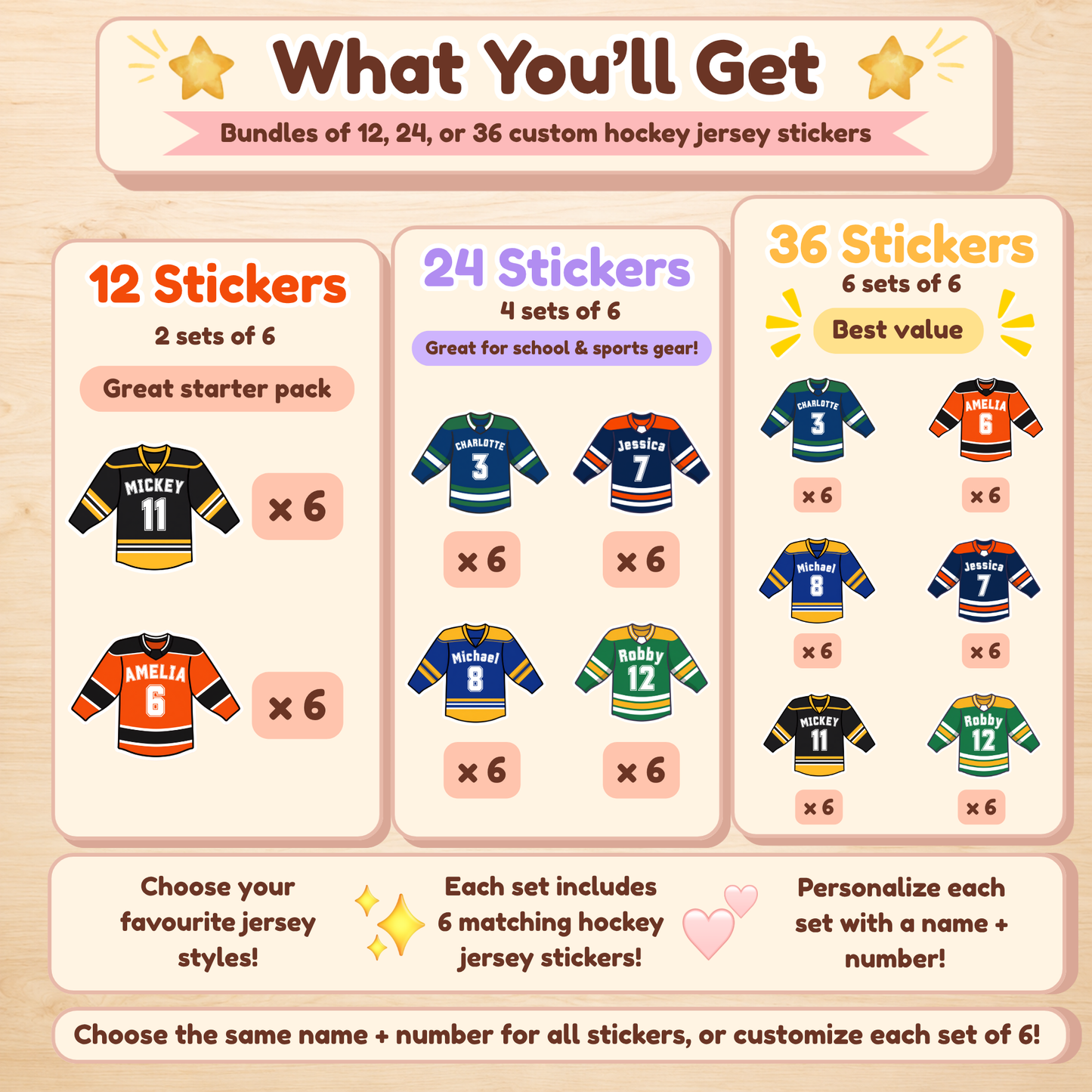 Personalized Hockey Jersey Stickers for Kids | Custom Name & Number Labels