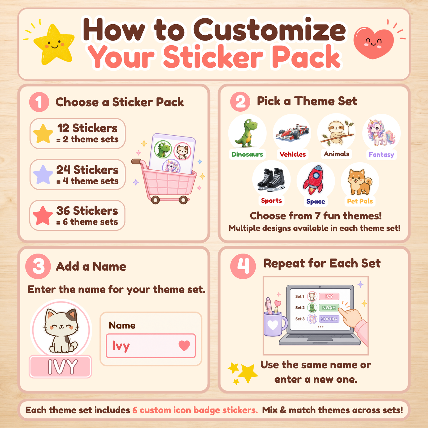 Personalized Icon Badge Stickers for Kids