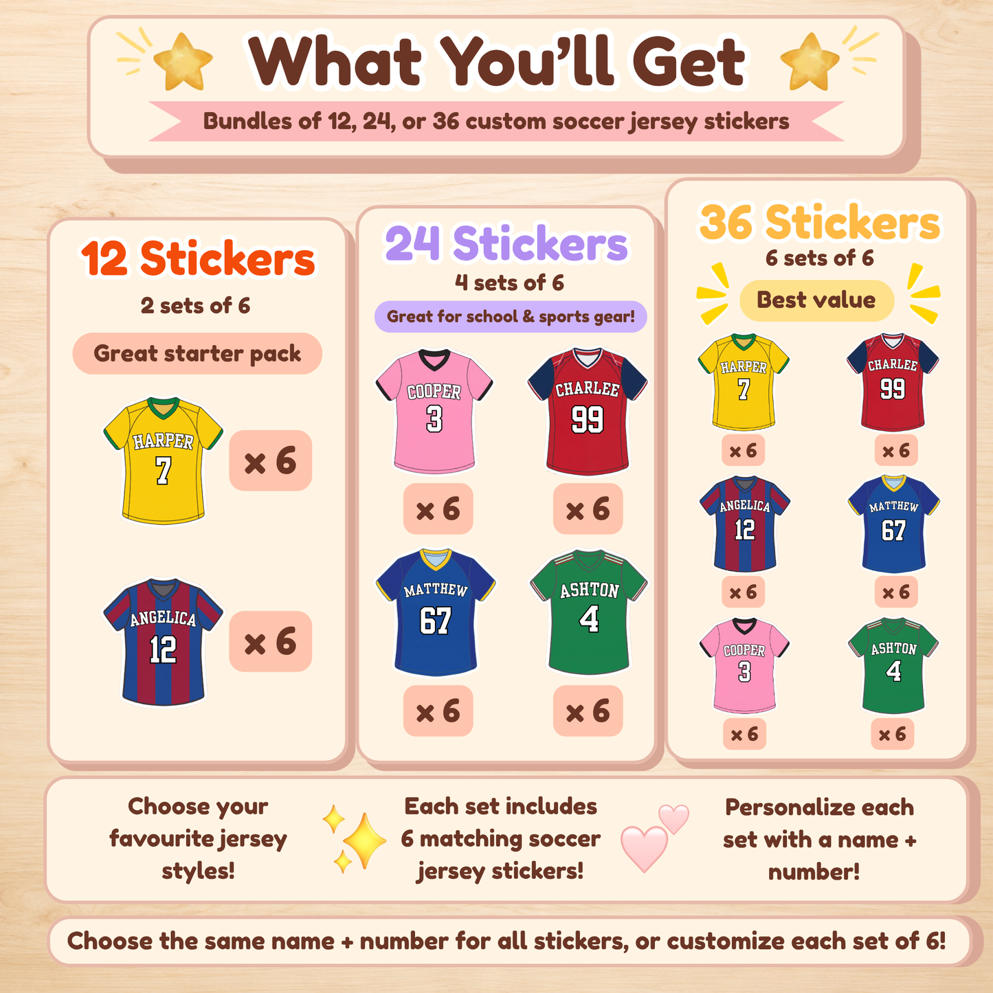 Personalized Soccer Jersey Stickers for Kids | Custom Name & Number Labels