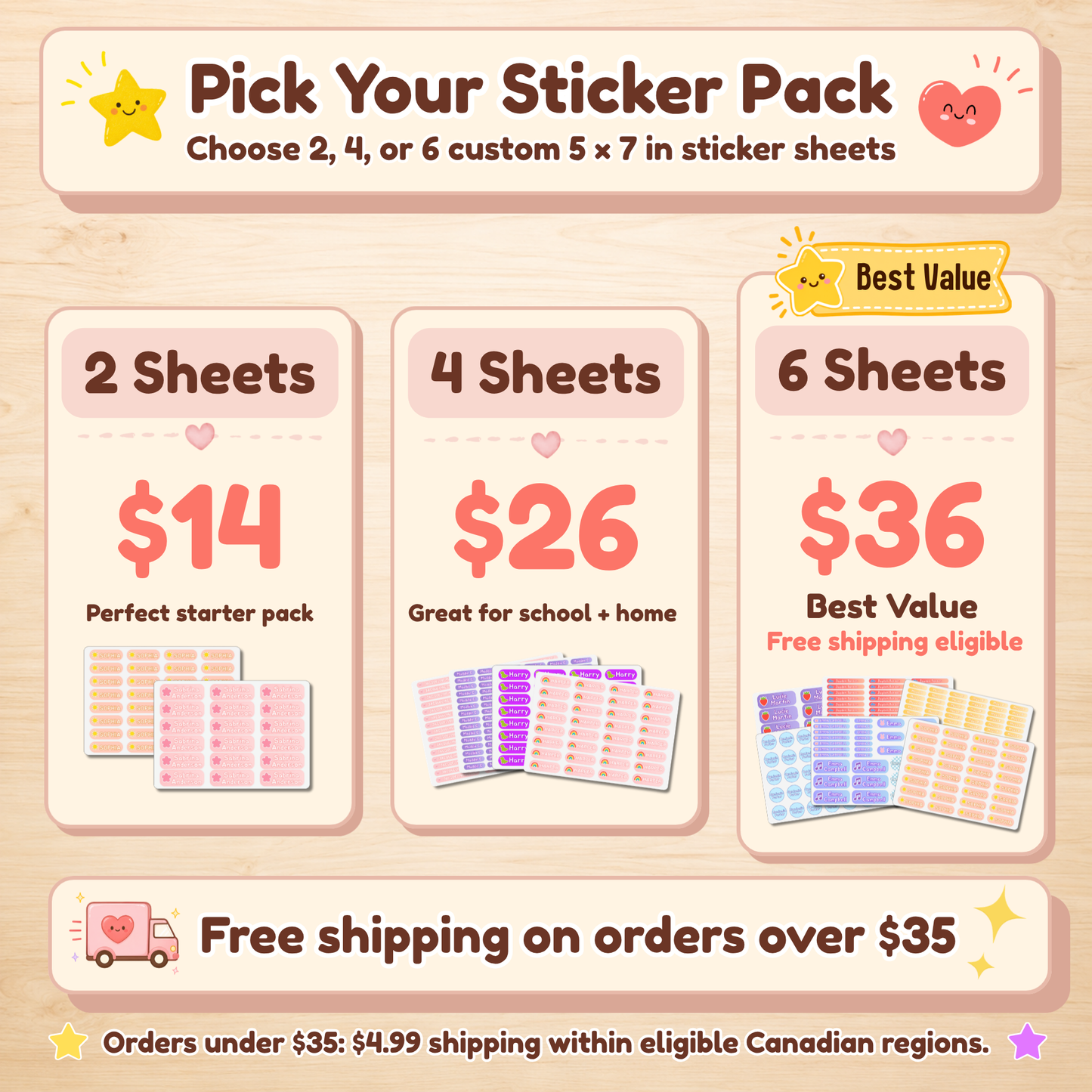 Personalized Waterproof Name Label Sticker Sheets for Kids